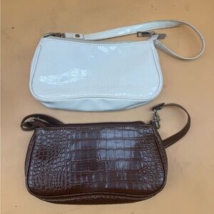 Chic White and Brown Crocodile Pattern Shoulder Bag Set